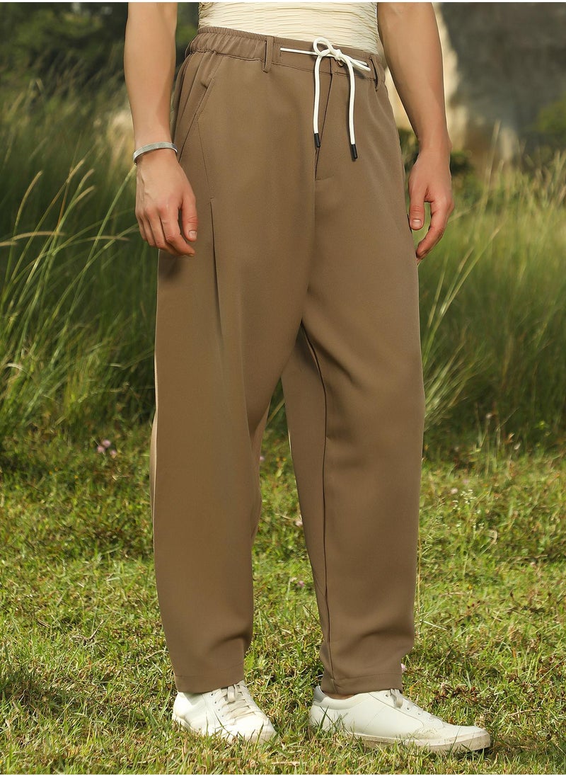 Men's Ash Brown Tapered Tailored Trousers