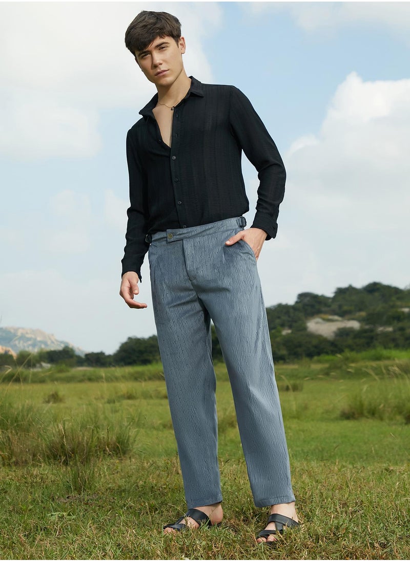 Men's Moon Grey Veined Tailored Trousers