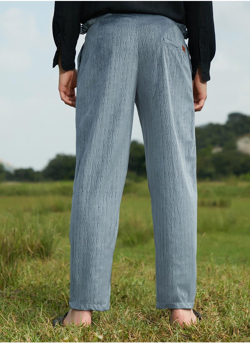 Men's Moon Grey Veined Tailored Trousers