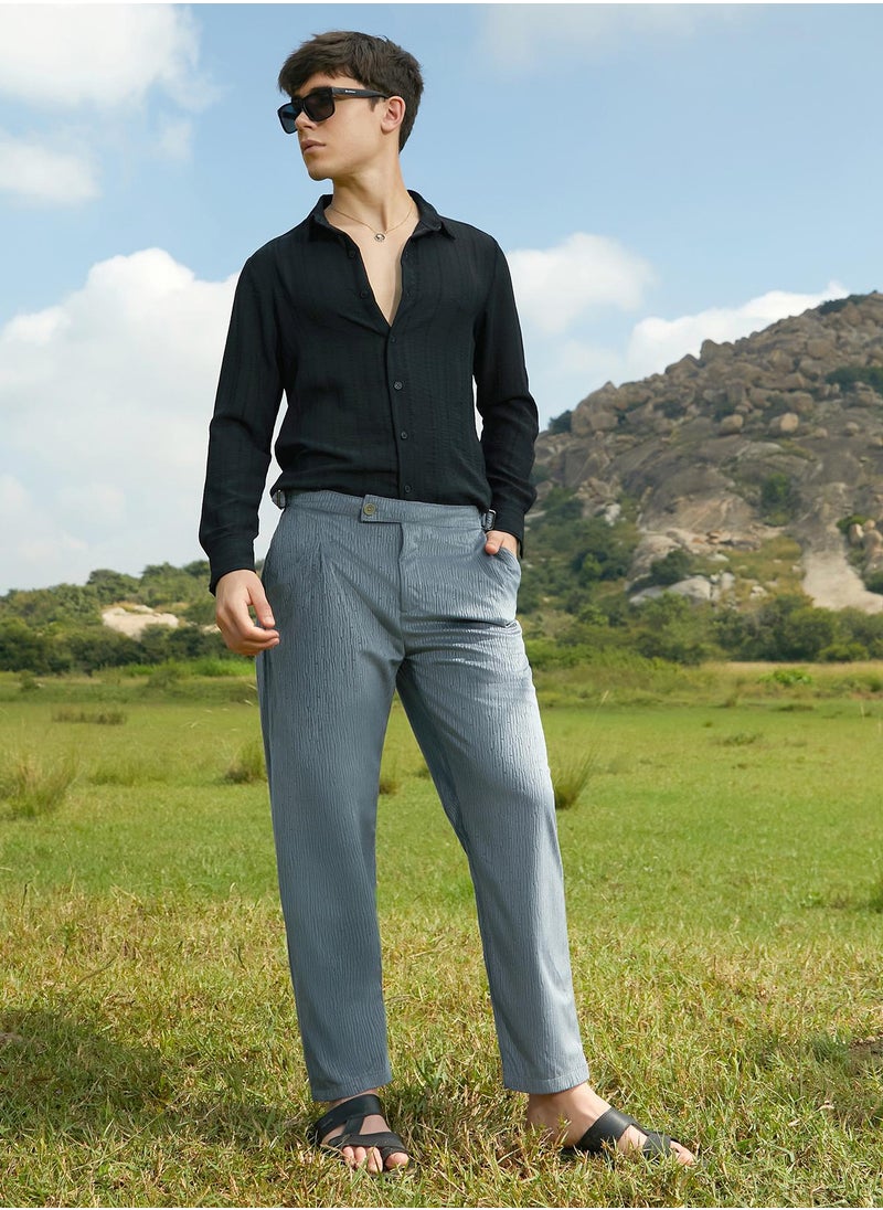 Men's Moon Grey Veined Tailored Trousers