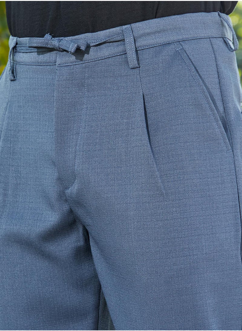 Men's Steel Blue Tailored Linen-Blend Trousers