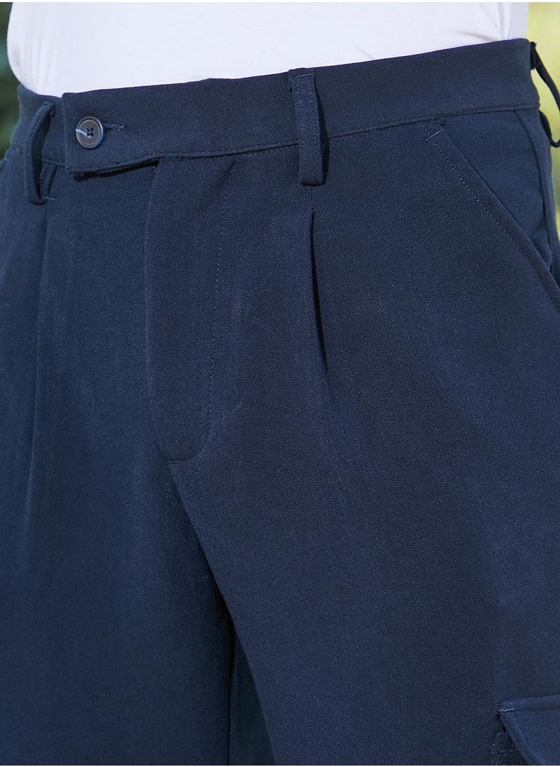 Men's Indigo Blue Utility Pleated Trousers