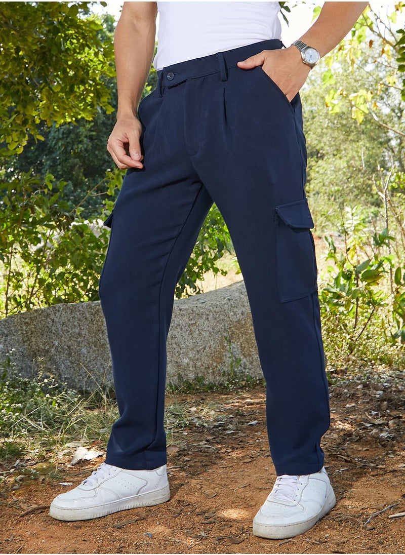 Men's Indigo Blue Utility Pleated Trousers