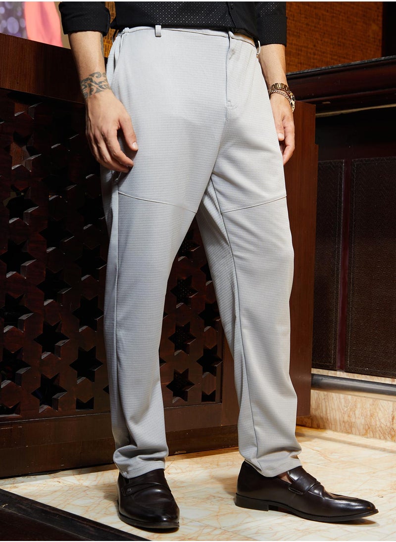 Men's Cloud Grey Panel-Waffle Chino Trousers