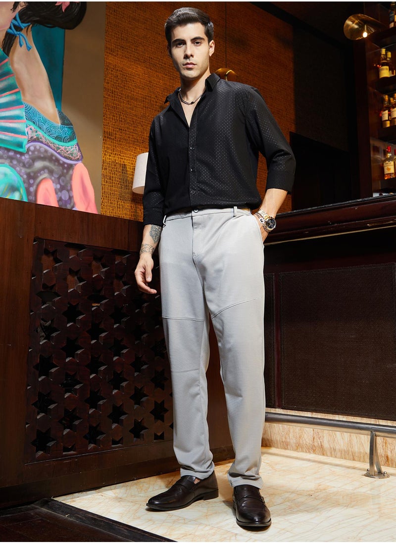 Men's Cloud Grey Panel-Waffle Chino Trousers