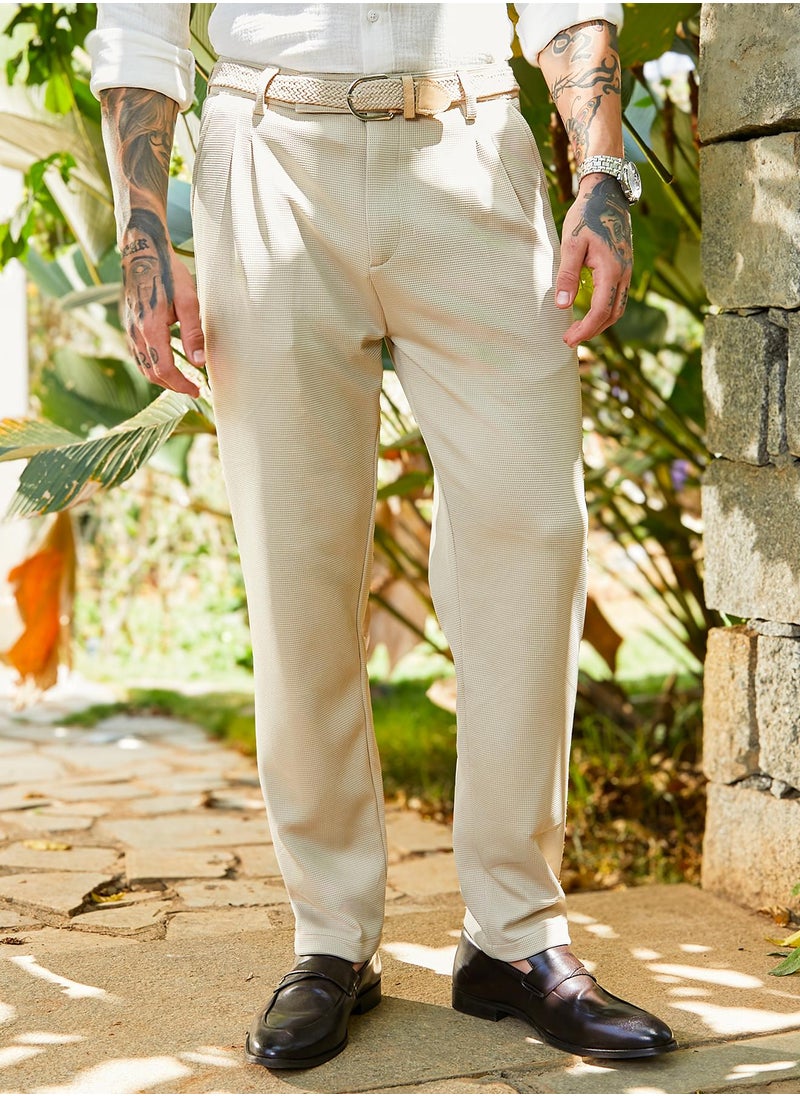 Men's Saltbox Beige Micro-Waffle Chino Trousers