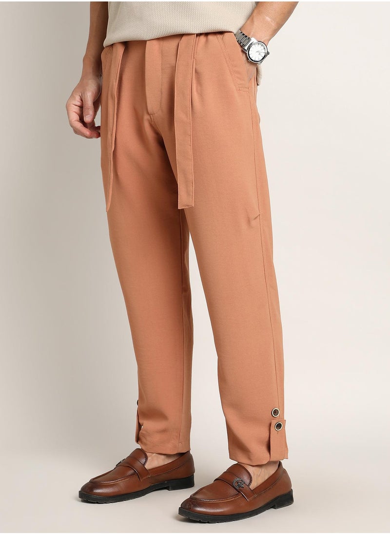 Men's Peach Orange Roll-Up Trousers