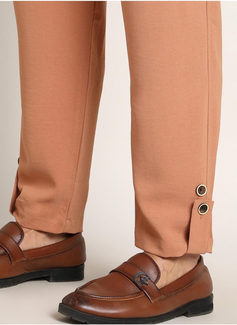 Men's Peach Orange Roll-Up Trousers