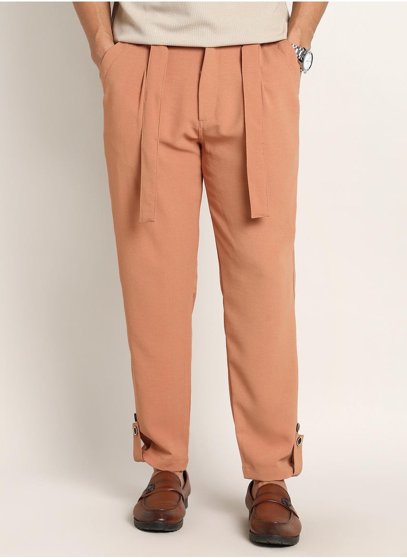 Men's Peach Orange Roll-Up Trousers