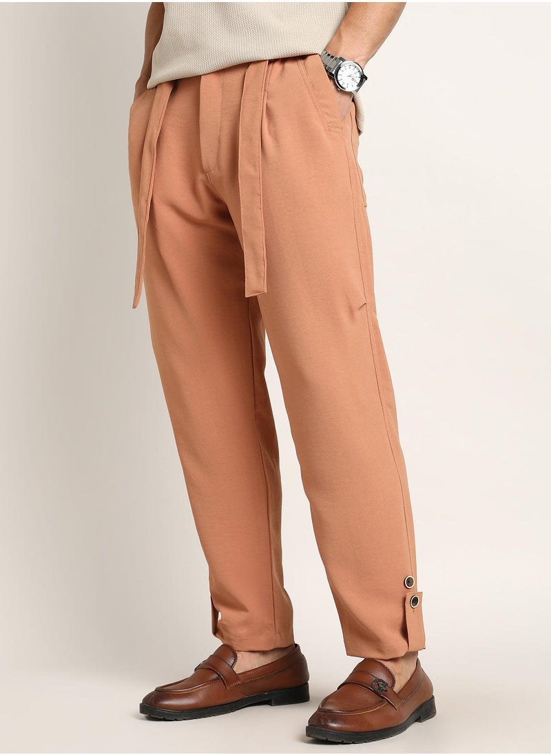 Men's Peach Orange Roll-Up Trousers