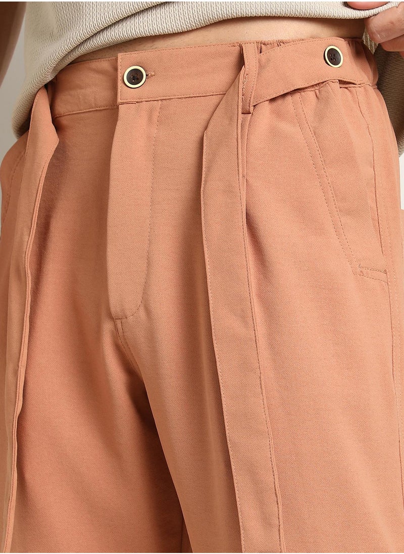 Men's Peach Orange Roll-Up Trousers
