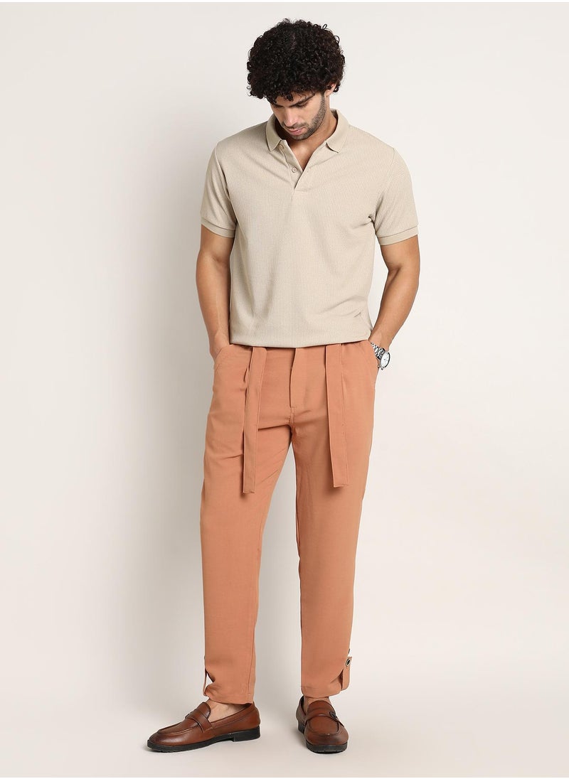 Men's Peach Orange Roll-Up Trousers