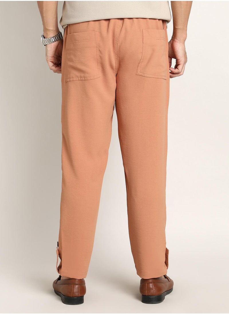 Men's Peach Orange Roll-Up Trousers