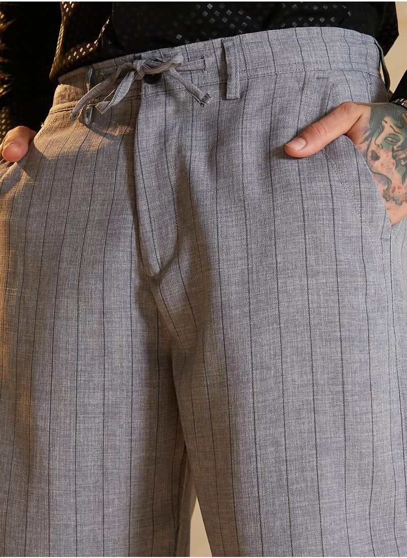 Men's Coin Grey Pinstriped Chino Trousers
