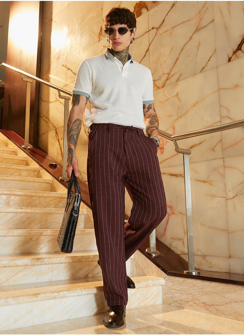 Men's Chocolate Brown Pinstriped Chino Trousers