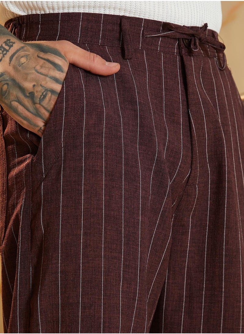 Men's Chocolate Brown Pinstriped Chino Trousers