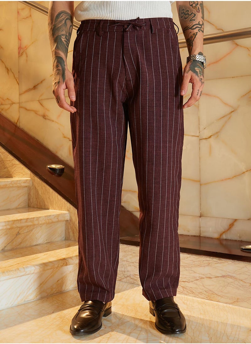 Men's Chocolate Brown Pinstriped Chino Trousers
