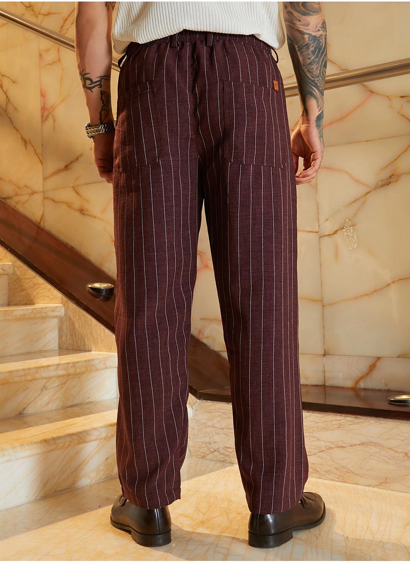 Men's Chocolate Brown Pinstriped Chino Trousers