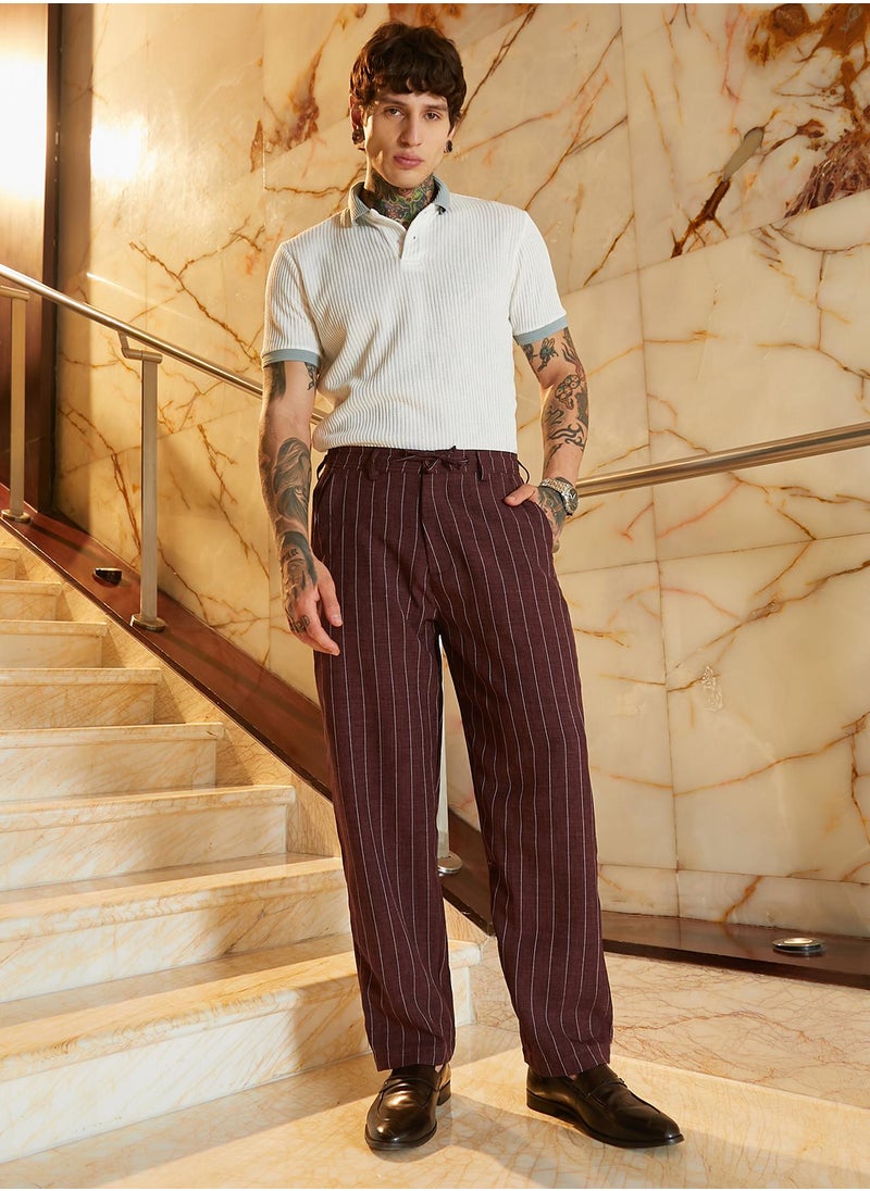 Men's Chocolate Brown Pinstriped Chino Trousers