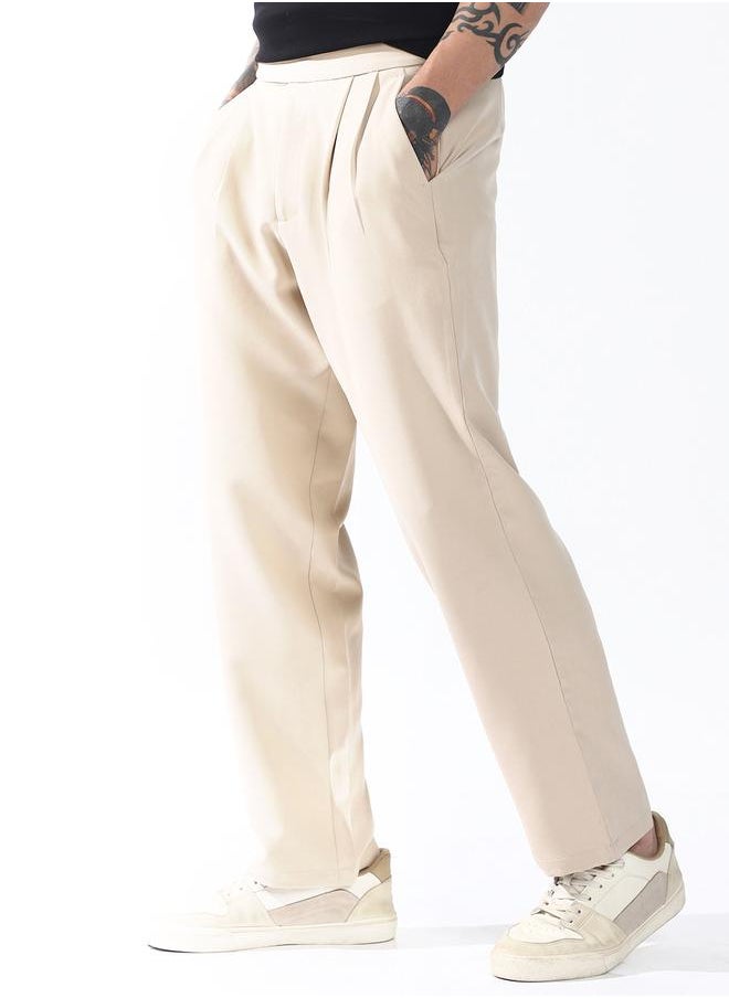 Loose Fit Beige 95% polyester 5% spandex Solid Woven Chinos with Button Closure Full Length - Ideal for Streetwear - A Must-Have for Your Wardrobe!