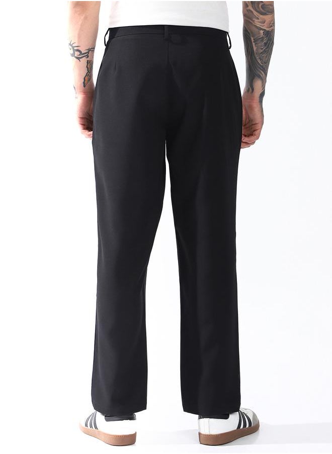 Loose Fit Black 95% polyester 5% spandex Solid Woven Chinos with Button Closure Full Length - Ideal for Streetwear - A Must-Have for Your Wardrobe!