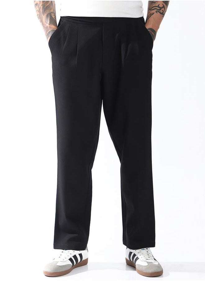 Loose Fit Black 95% polyester 5% spandex Solid Woven Chinos with Button Closure Full Length - Ideal for Streetwear - A Must-Have for Your Wardrobe!