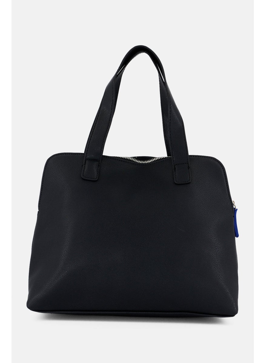 Women Brand Logo Satchels Bag 25 H x 35 L x  9,5 W cm, Black/Blue