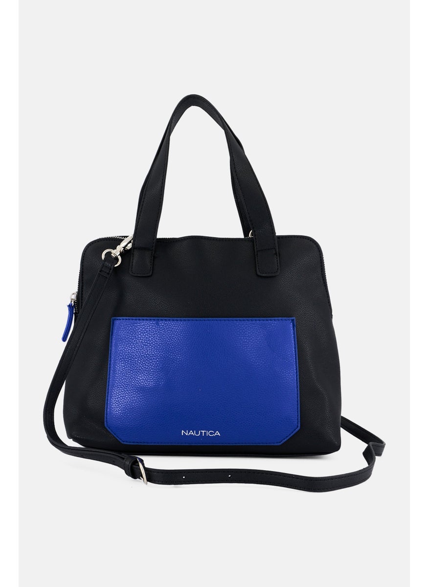 Women Brand Logo Satchels Bag 25 H x 35 L x  9,5 W cm, Black/Blue