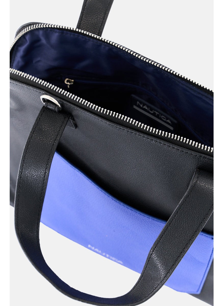 Women Brand Logo Satchels Bag 25 H x 35 L x  9,5 W cm, Black/Blue