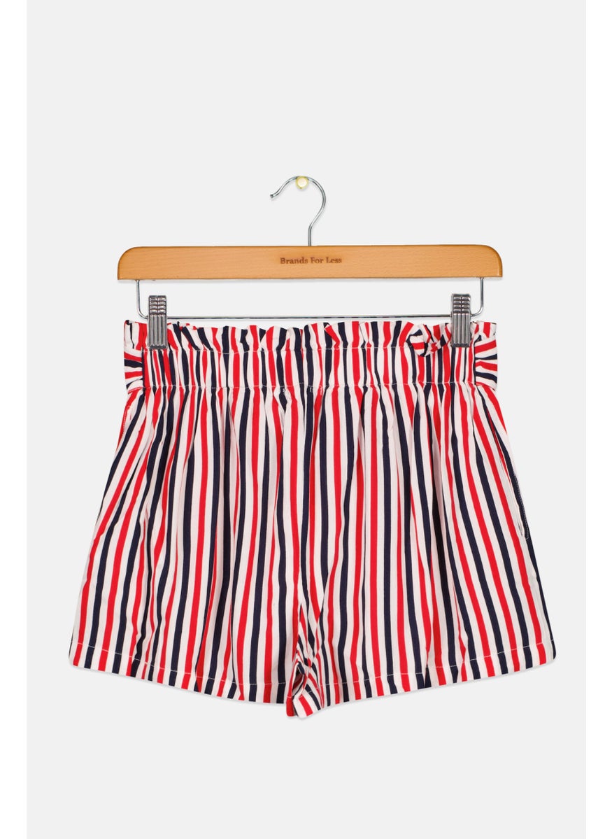 Kids Girl Striped Pull On Shorts, White