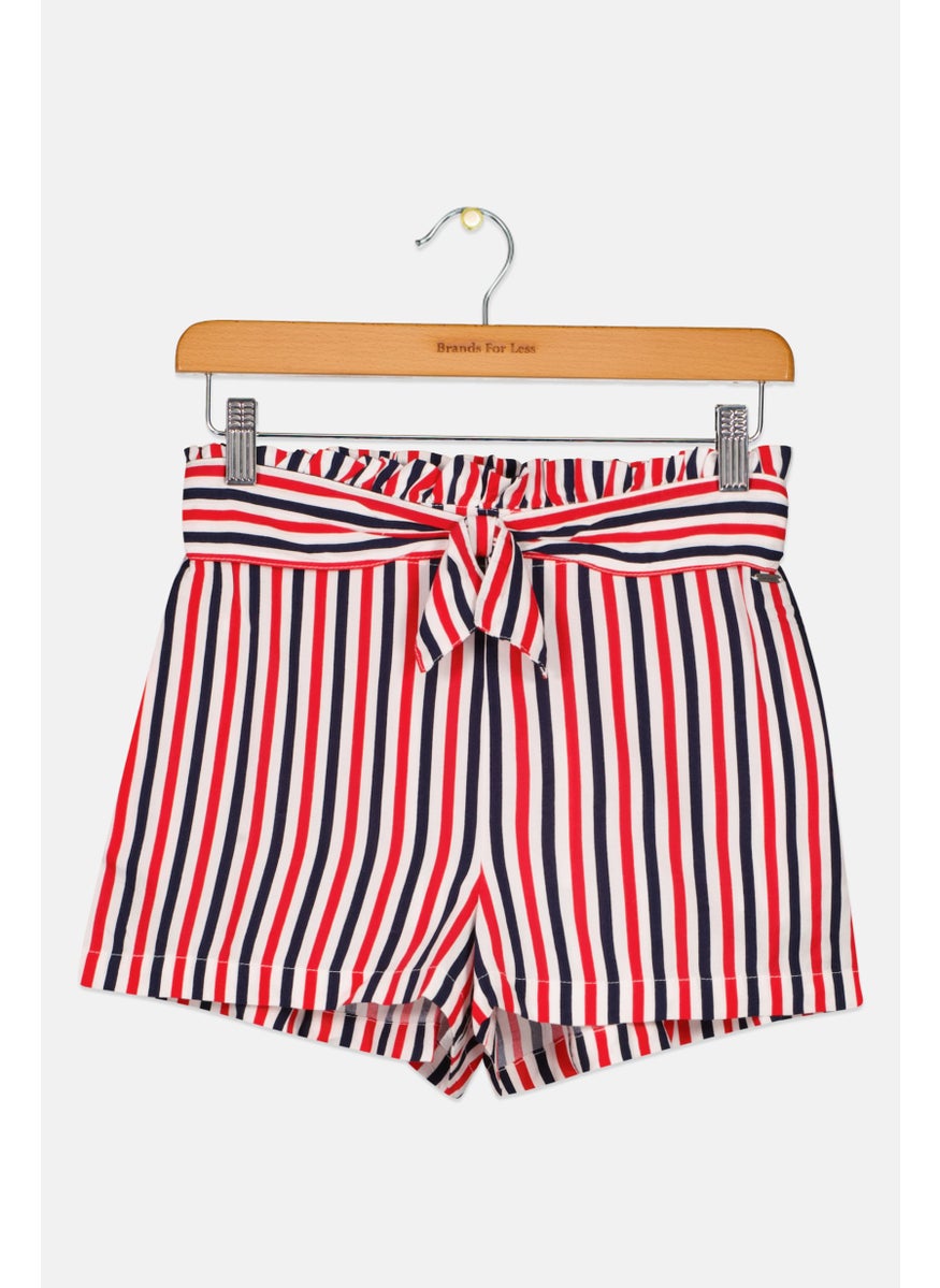 Kids Girl Striped Pull On Shorts, White