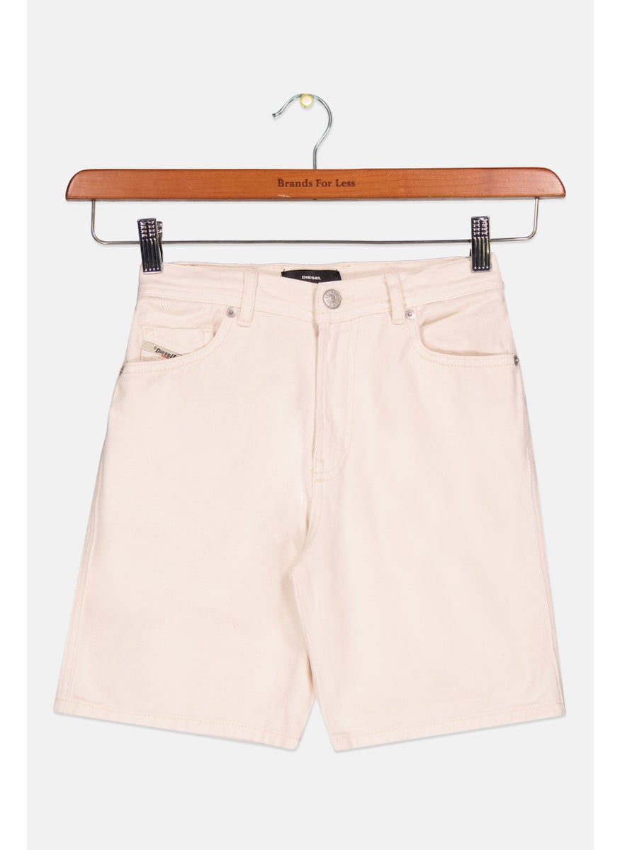 Kids Girl Solid Denim Shorts, Cream