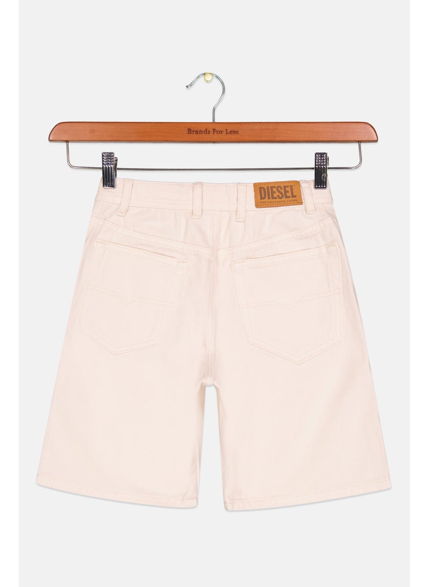 Kids Girl Solid Denim Shorts, Cream