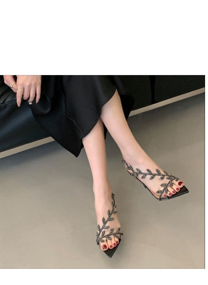 Women's Fashionable And Versatile High-Heeled Half Drag Sandals