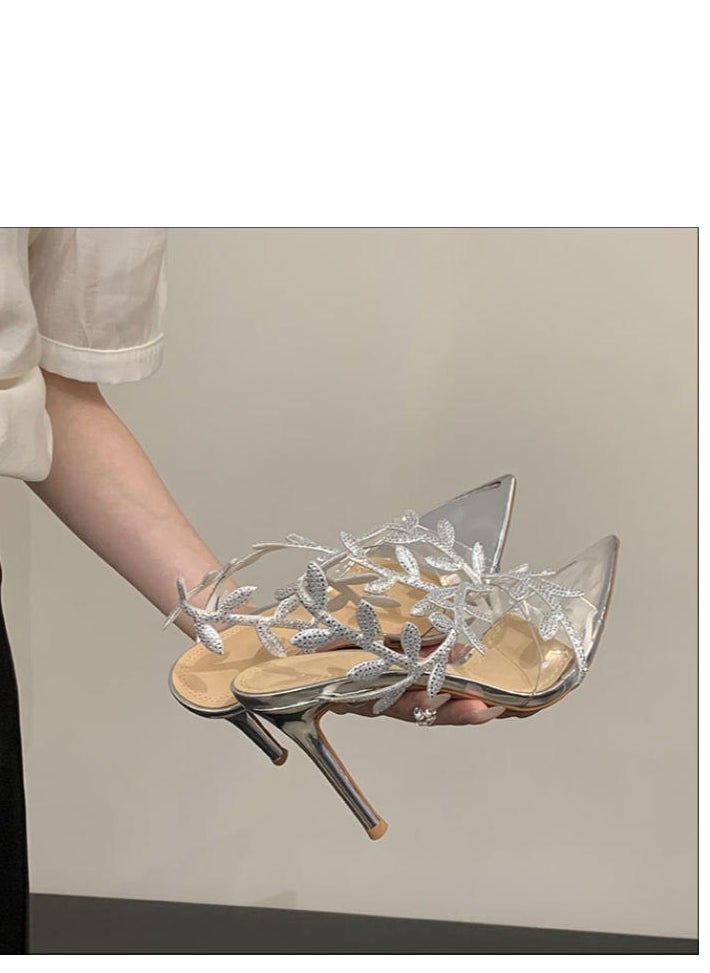 Women's Fashionable And Versatile High-Heeled Half Drag Sandals