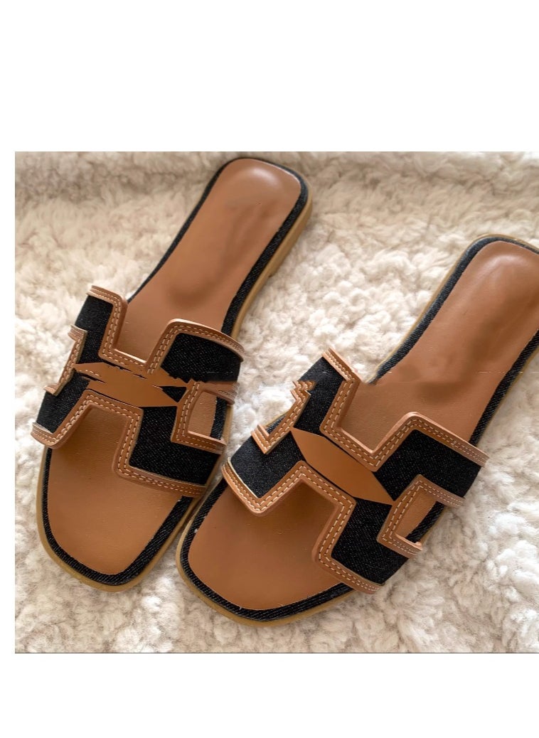 Denim Buckle Beach Sandals For Women's Summer Outdoor Wear