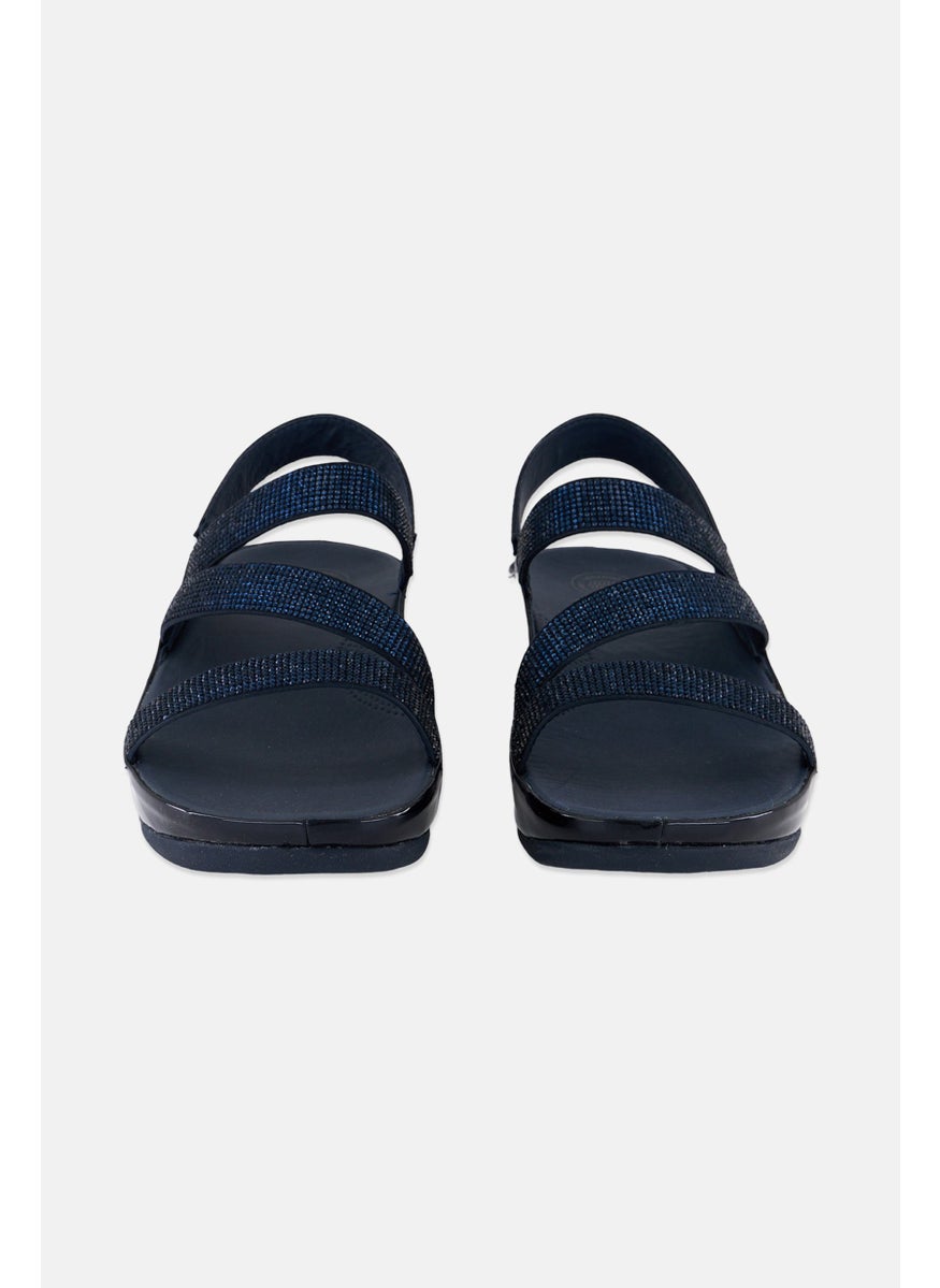 Women Crystall Z Strap Sling Back Sandals, Navy Blue