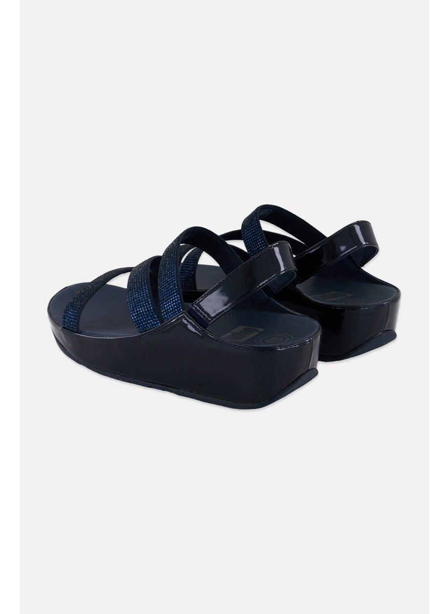 Women Crystall Z Strap Sling Back Sandals, Navy Blue