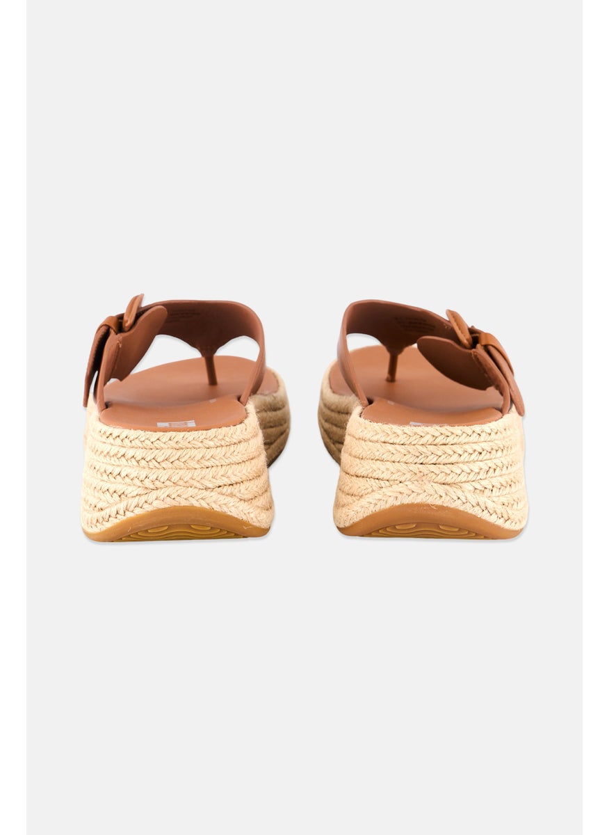 Women F-Mode Espadrille Adjustable Leather Flatform Toe-Thongs Sandal, Tan