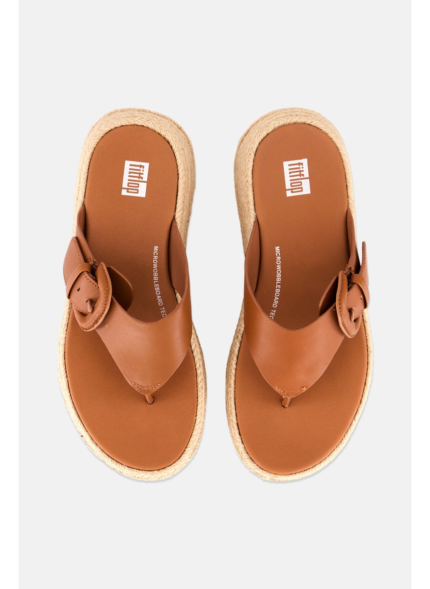 Women F-Mode Espadrille Adjustable Leather Flatform Toe-Thongs Sandal, Tan