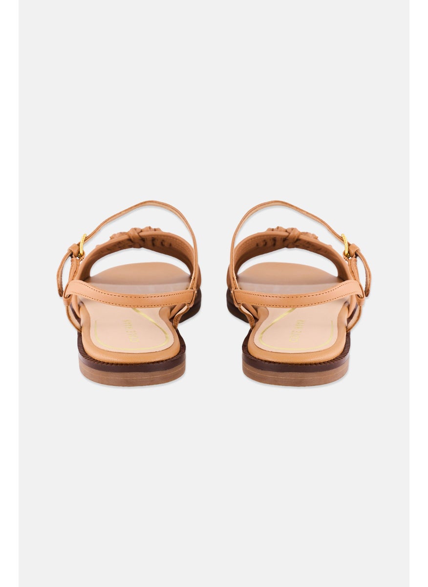 Women Adjustable Buckle Closure Flats, Brown