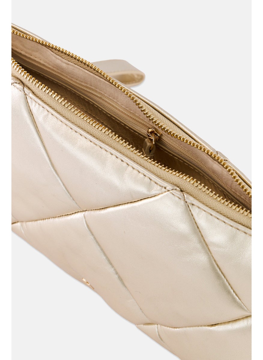 Women Quilted Clutch Bag 17 H x 31 L x 5 W cm, Gold