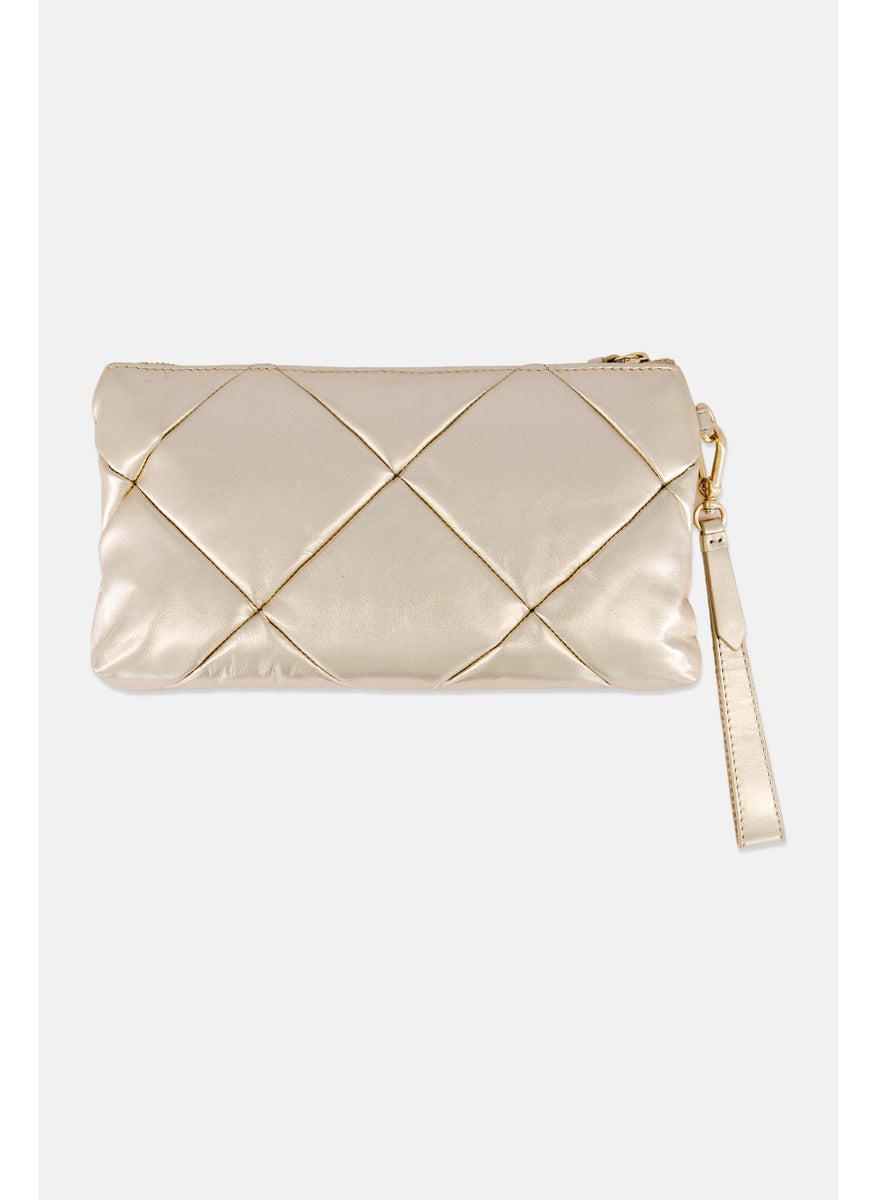 Women Quilted Clutch Bag 17 H x 31 L x 5 W cm, Gold