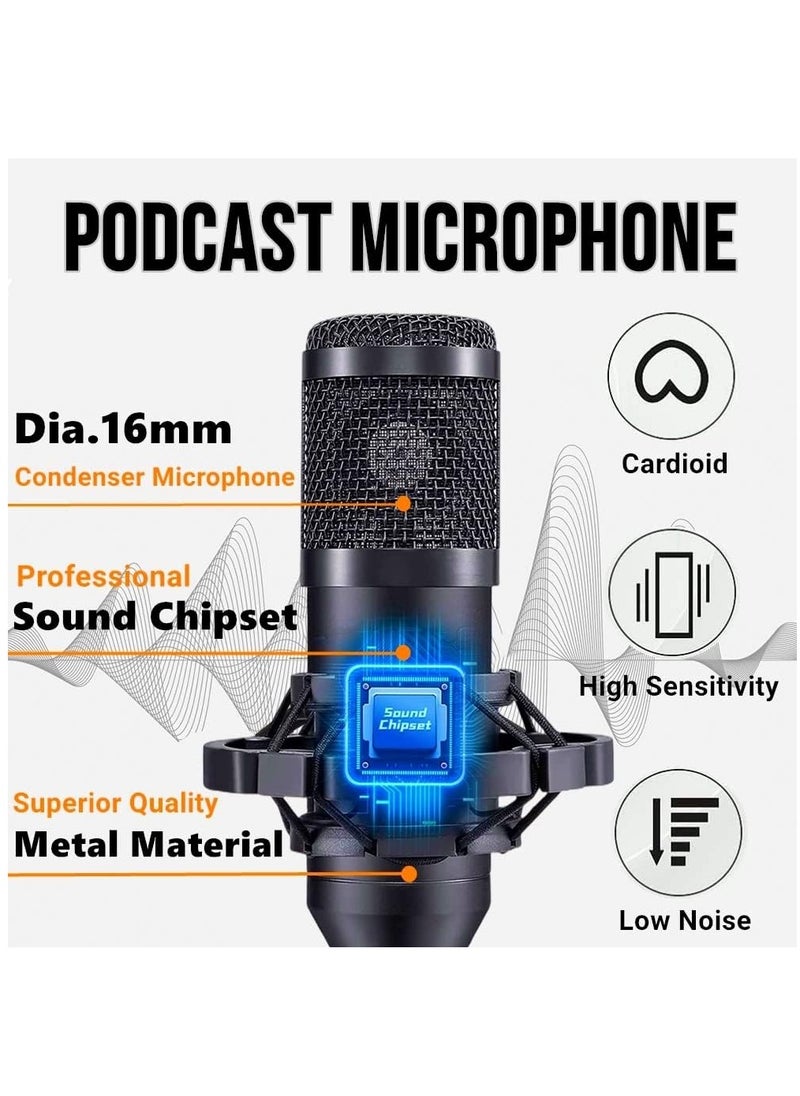 Podcast Equipment Bundle, BM 800 Podcast Microphone Bundle with F9 Voice Changer, Condenser Microphone Recording Studio Package for Podcasting Live Streaming Singing PC Mobile TikTok YouTube