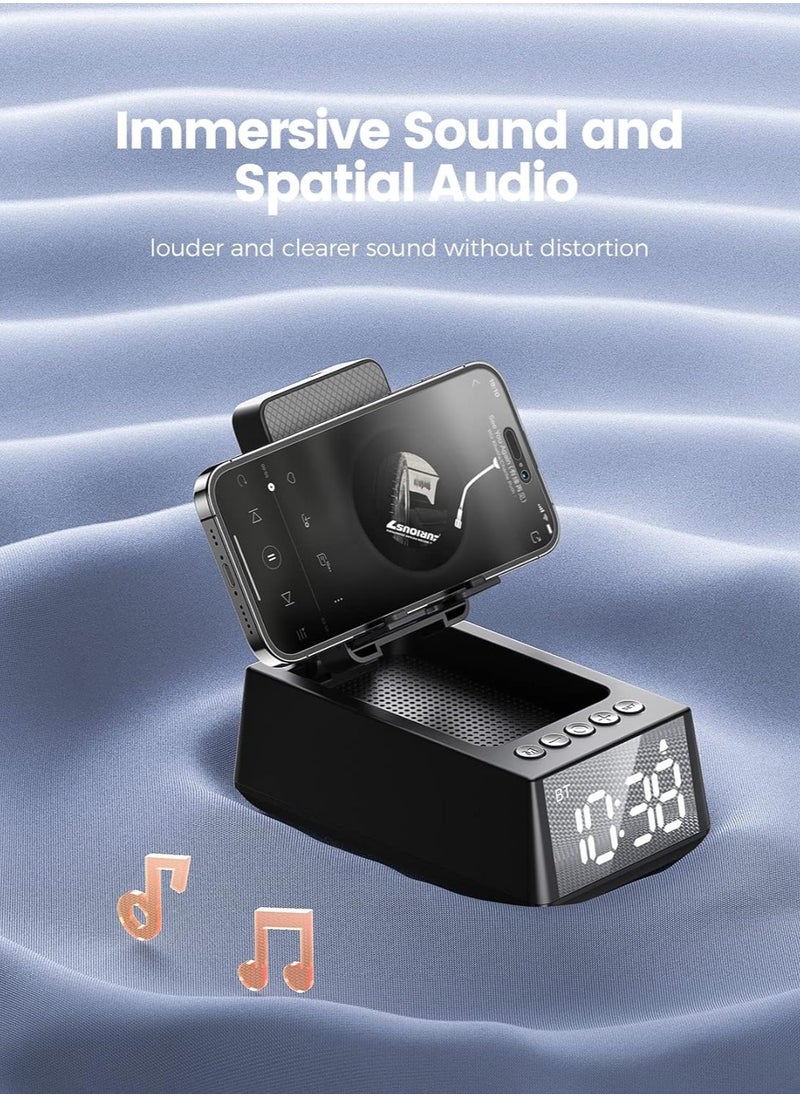 3 in 1 Rechargeable Bluetooth Wireless Speaker, LED Display Clock, Foldable Phone Stand with Anti-Slip Based, HD Surround Sound Speaker, Adjustable Stand