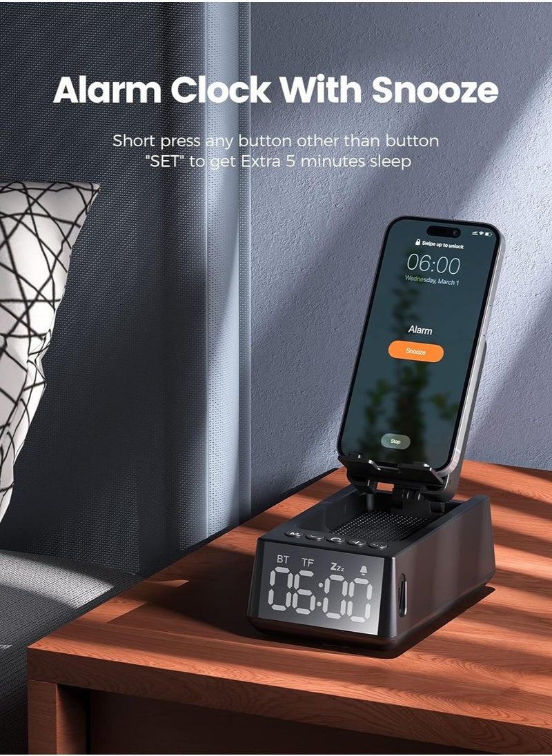 3 in 1 Rechargeable Bluetooth Wireless Speaker, LED Display Clock, Foldable Phone Stand with Anti-Slip Based, HD Surround Sound Speaker, Adjustable Stand