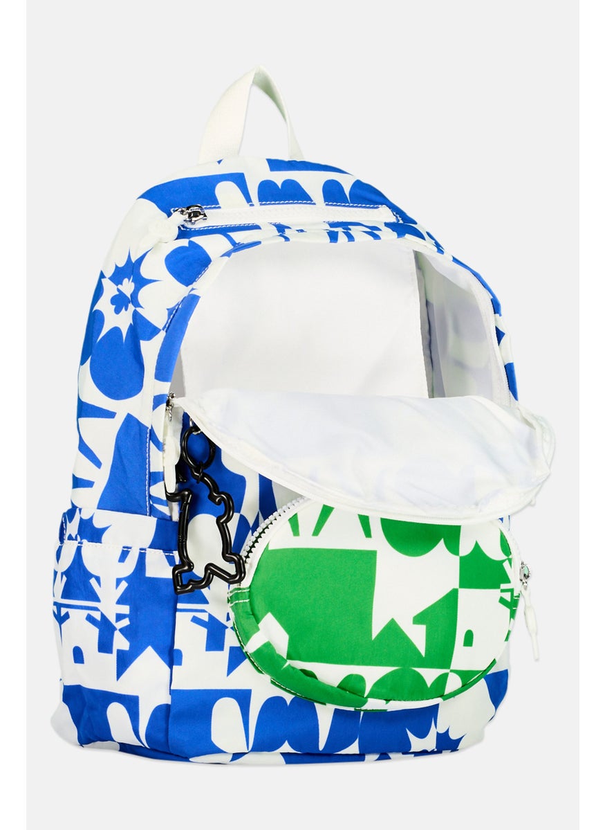 Women Allover Printed Back Pack 37 H x 25 L x 16 W cm, Blue