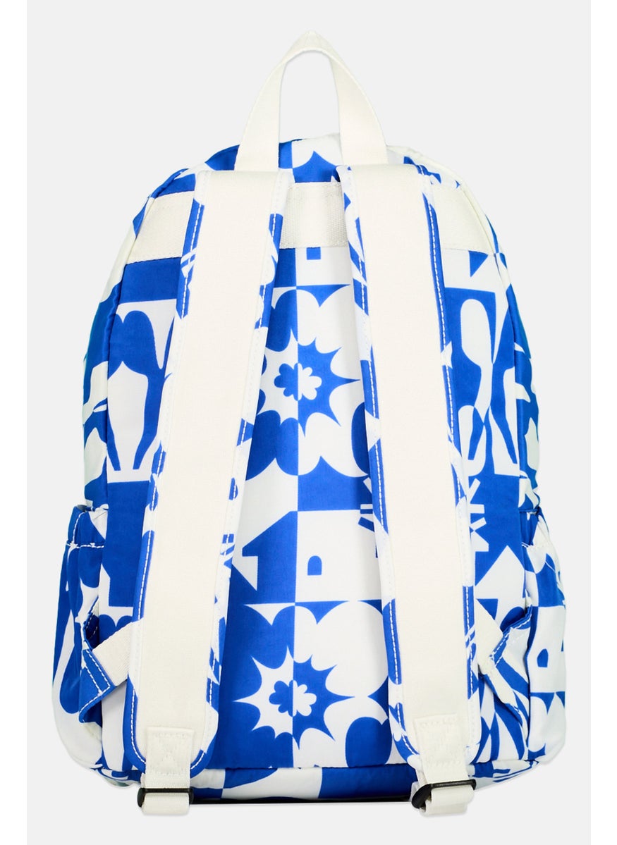 Women Allover Printed Back Pack 37 H x 25 L x 16 W cm, Blue
