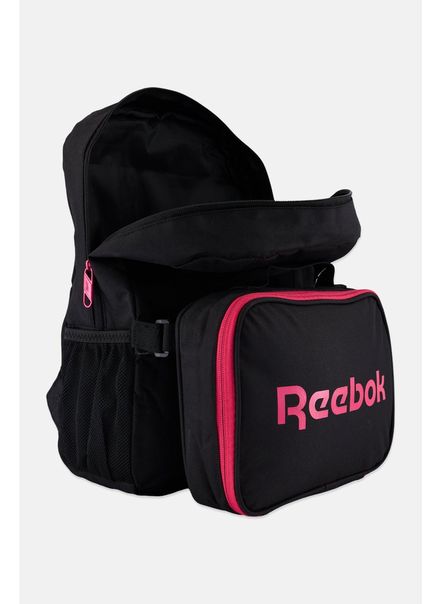 Women 2 Pcs Brand Logo Backpack And Lunch Bag 41 H x 29 L x 8 W cm, Black/Pink