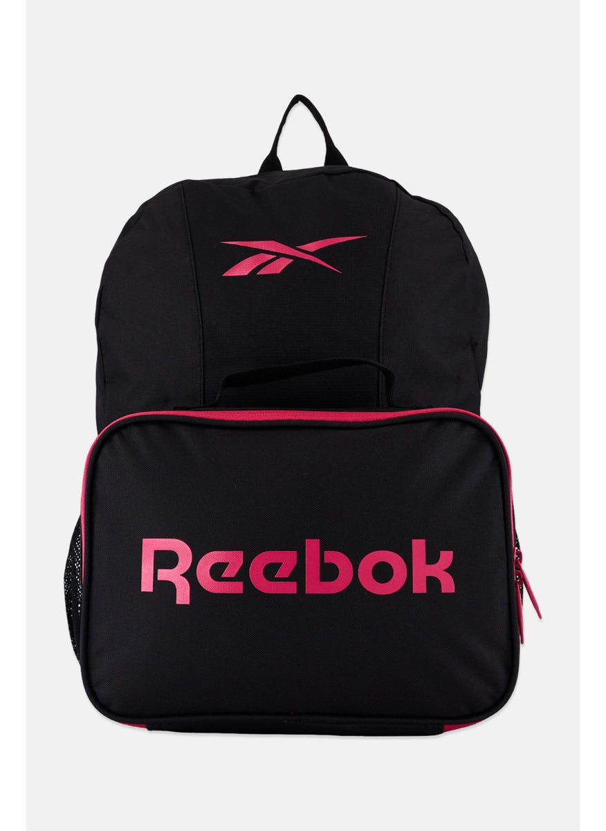 Women 2 Pcs Brand Logo Backpack And Lunch Bag 41 H x 29 L x 8 W cm, Black/Pink
